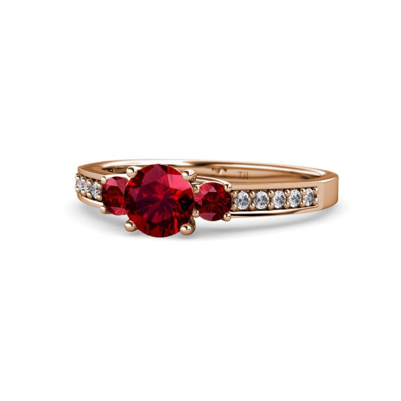 Dzeni Ruby Three Stone with Side Diamond Ring 