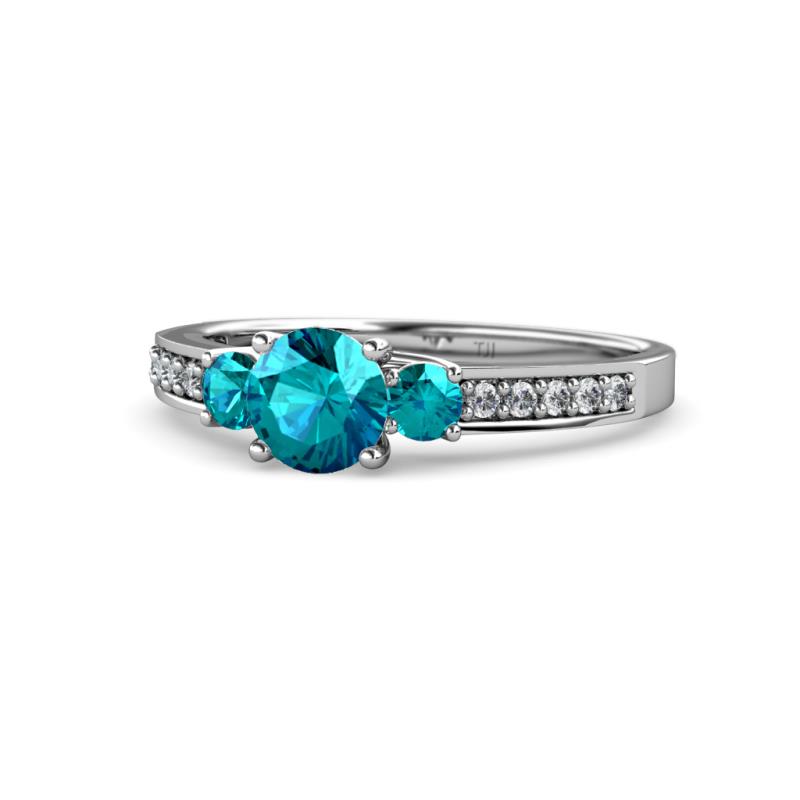 Dzeni London Blue Topaz Three Stone with Side Diamond Ring 