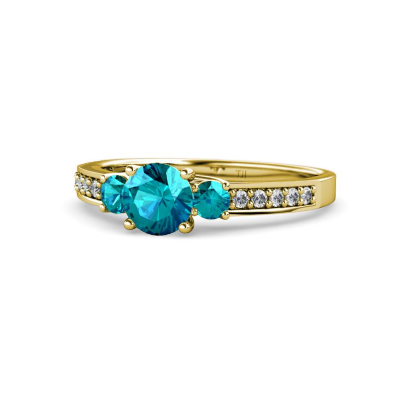 Dzeni London Blue Topaz Three Stone with Side Diamond Ring 