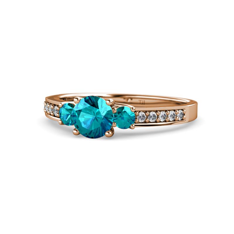 Dzeni London Blue Topaz Three Stone with Side Diamond Ring 