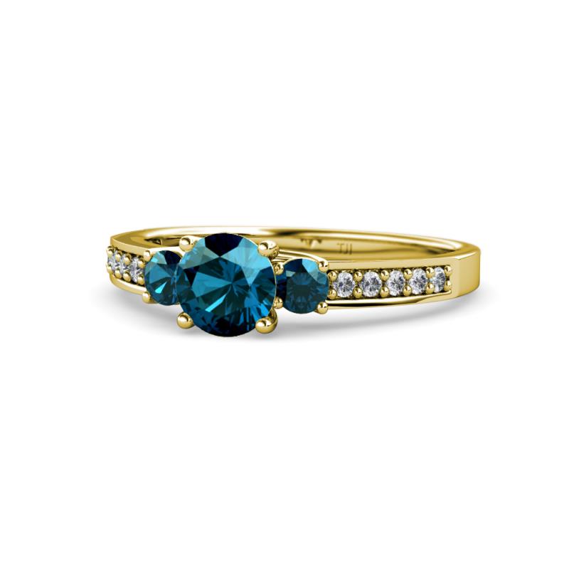 Dzeni Blue Diamond Three Stone with Side Diamond Ring 