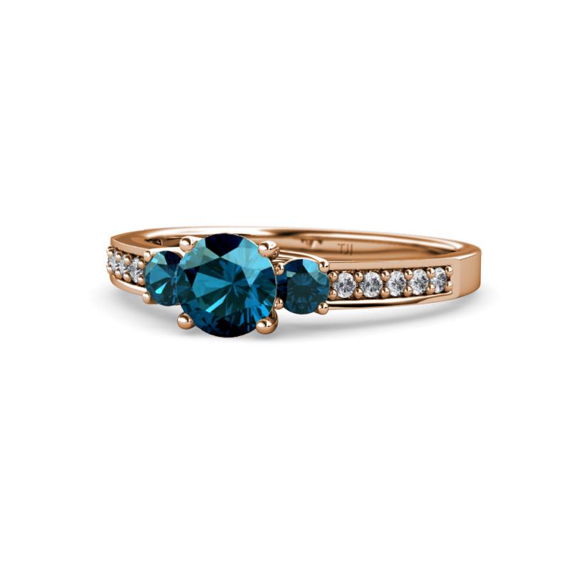 Dzeni Blue Diamond Three Stone with Side Diamond Ring 