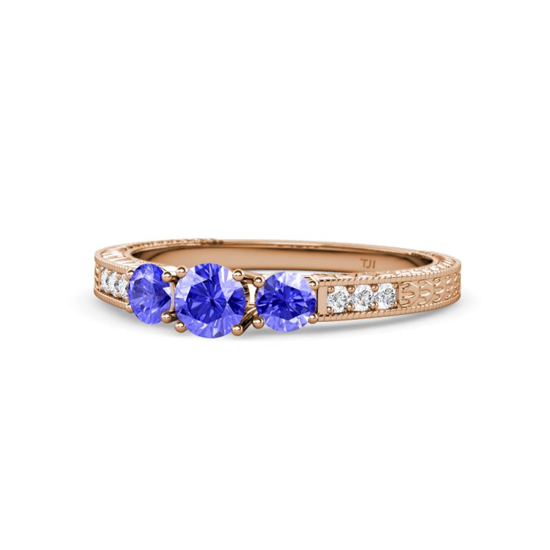 Ayaka Tanzanite Three Stone with Side Diamond Ring 