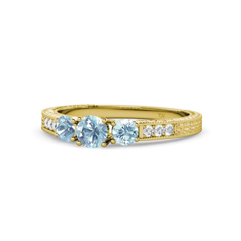 Ayaka Aquamarine Three Stone with Side Diamond Ring 