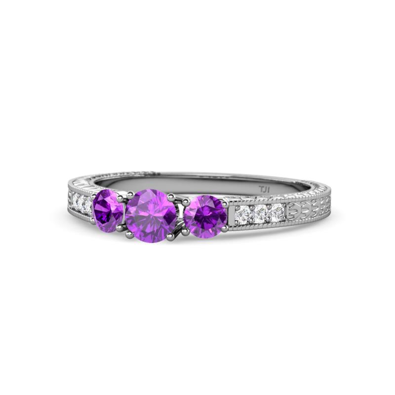 Ayaka Amethyst Three Stone with Side Diamond Ring 