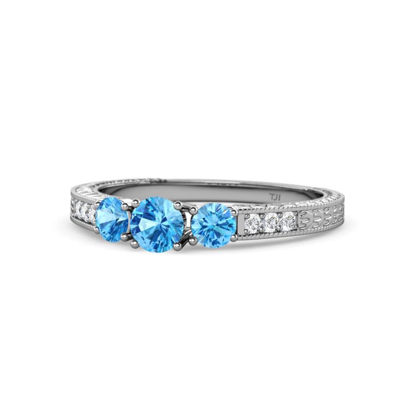 Ayaka Blue Topaz Three Stone with Side Diamond Ring 
