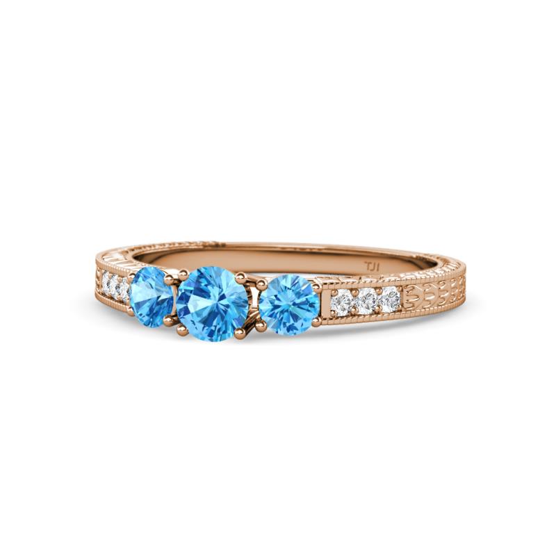 Ayaka Blue Topaz Three Stone with Side Diamond Ring 