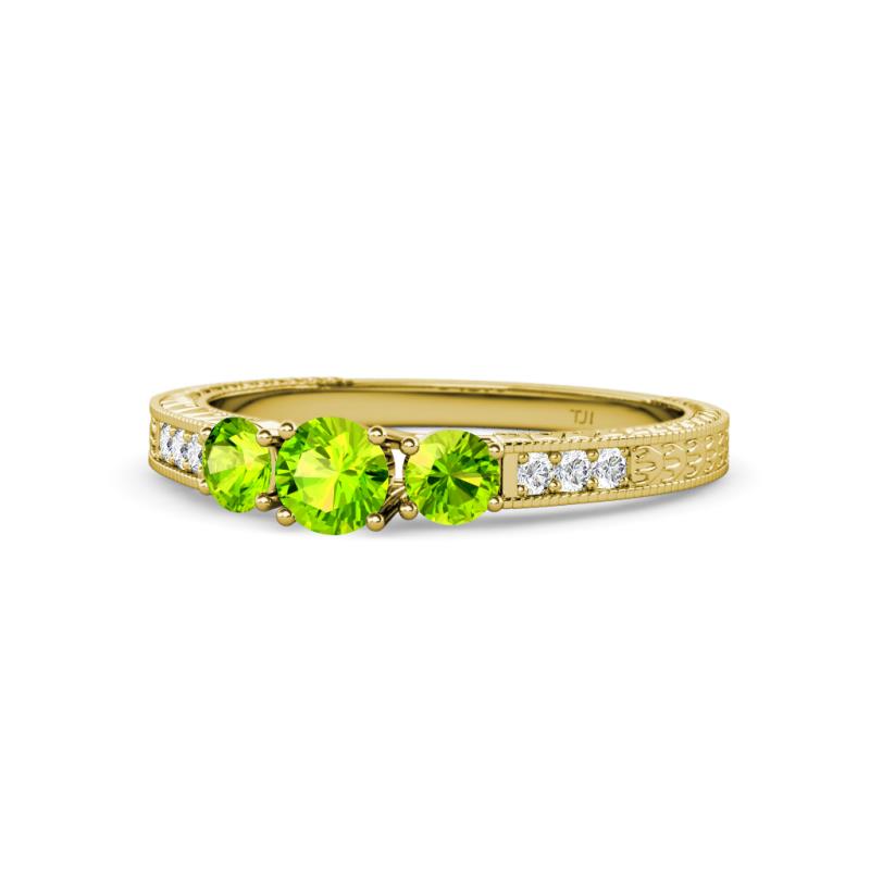 Ayaka Peridot Three Stone with Side Diamond Ring 
