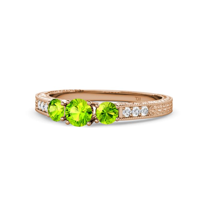 Ayaka Peridot Three Stone with Side Diamond Ring 
