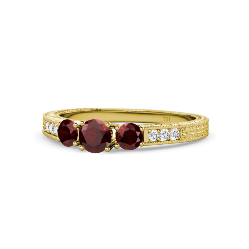 Ayaka Red Garnet Three Stone with Side Diamond Ring 