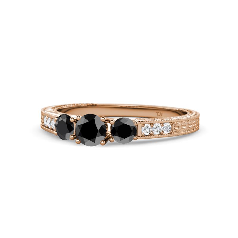 Ayaka Black Diamond Three Stone with Side Diamond Ring 