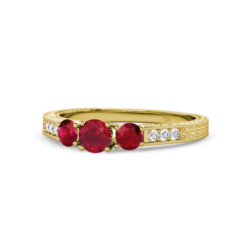 Ayaka Ruby Three Stone with Side Diamond Ring 