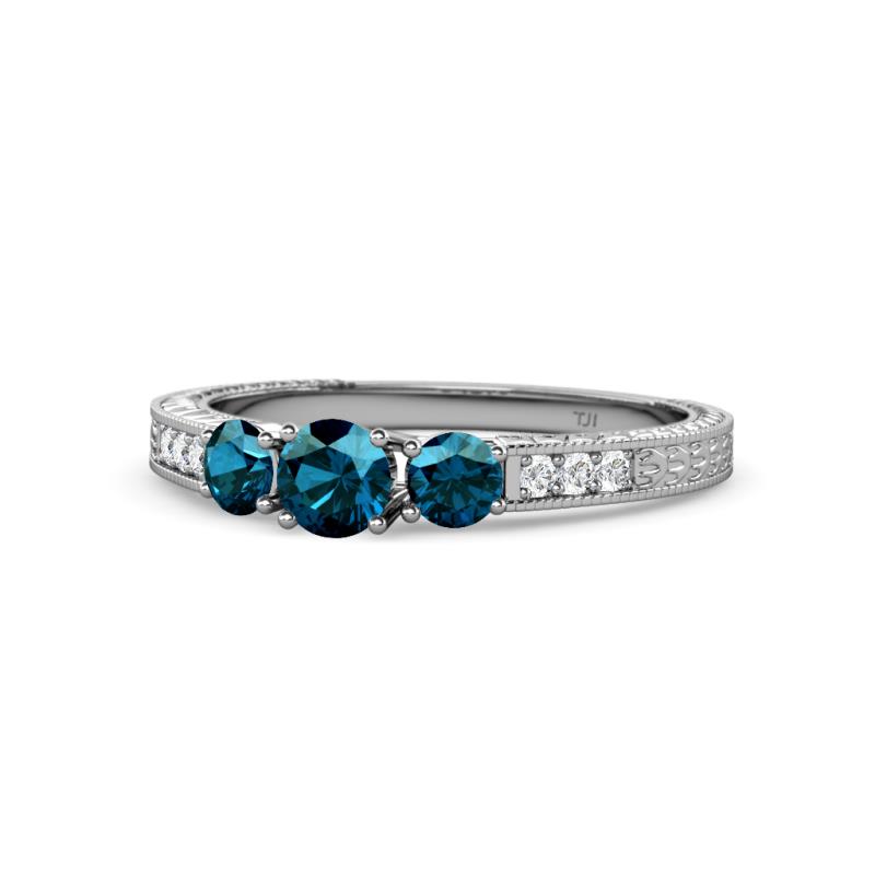 Ayaka Blue Diamond Three Stone with Side Diamond Ring 