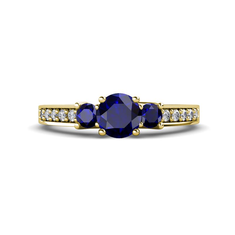 Valene Blue Sapphire Three Stone with Side Diamond Ring 