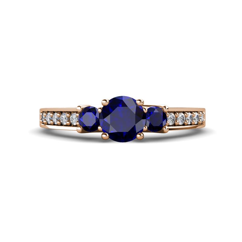 Valene Blue Sapphire Three Stone with Side Diamond Ring 
