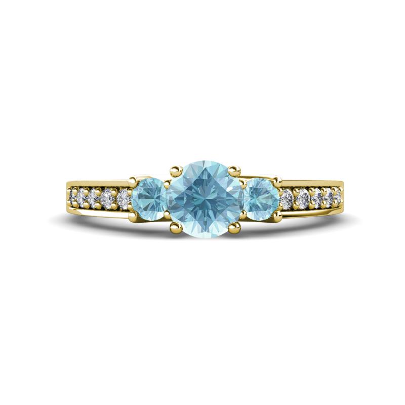 Valene Aquamarine Three Stone with Side Diamond Ring 