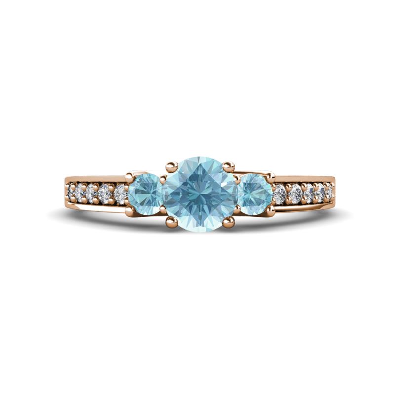 Valene Aquamarine Three Stone with Side Diamond Ring 