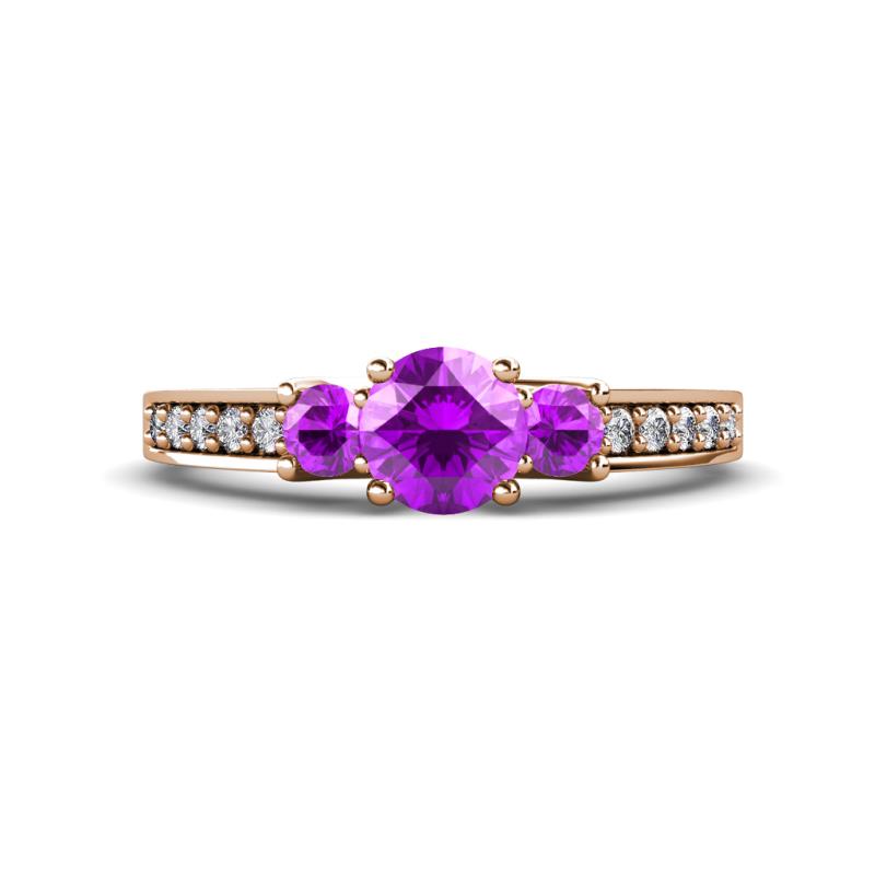 Valene Amethyst Three Stone with Side Diamond Ring 