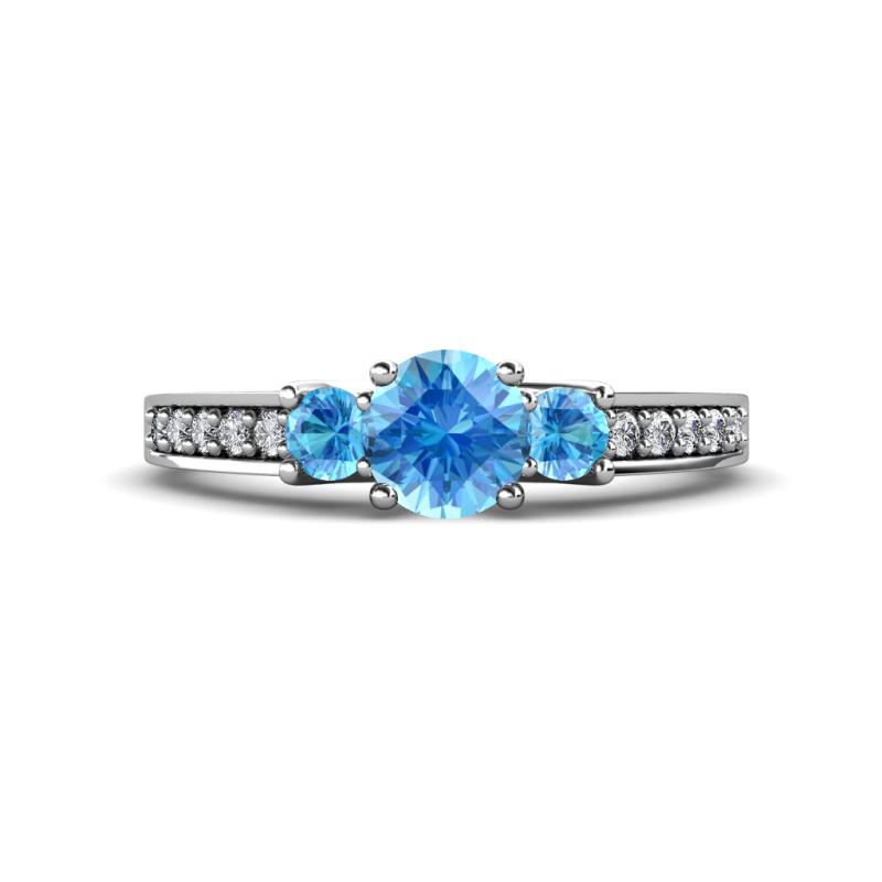 Valene Blue Topaz Three Stone with Side Diamond Ring 