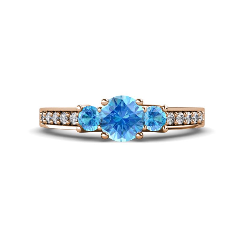 Valene Blue Topaz Three Stone with Side Diamond Ring 