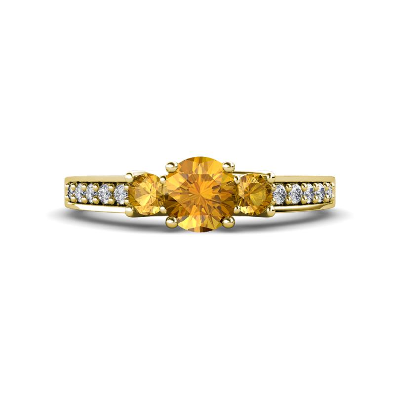 Valene Citrine Three Stone with Side Diamond Ring 
