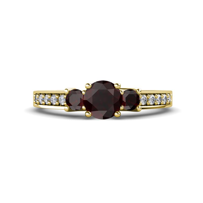 Valene Red Garnet Three Stone with Side Diamond Ring 