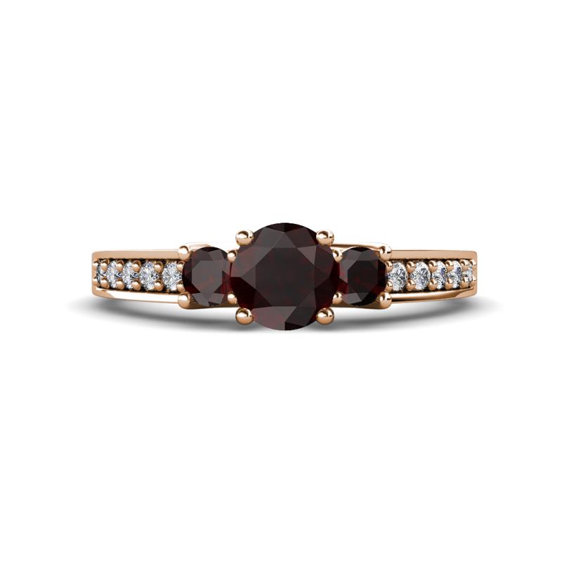 Valene Red Garnet Three Stone with Side Diamond Ring 