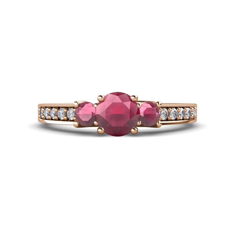 Valene Rhodolite Garnet Three Stone with Side Diamond Ring 