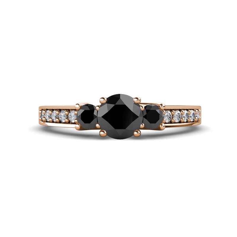 Valene Black Diamond Three Stone with Side White Diamond Ring 