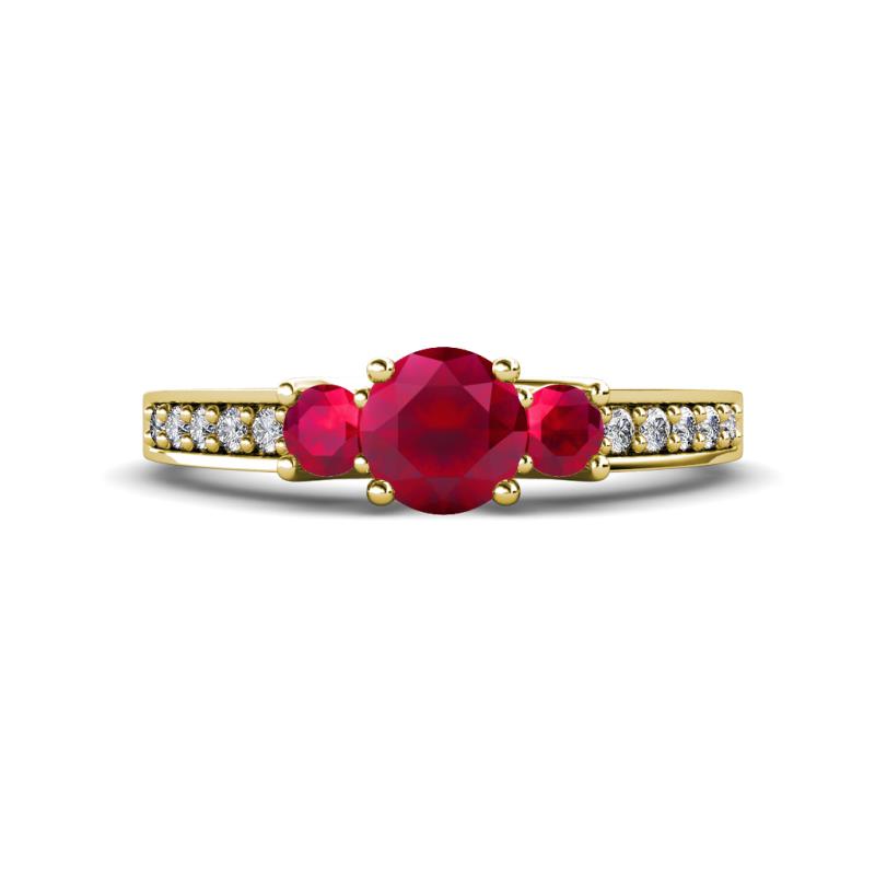Valene Ruby Three Stone with Side Diamond Ring 