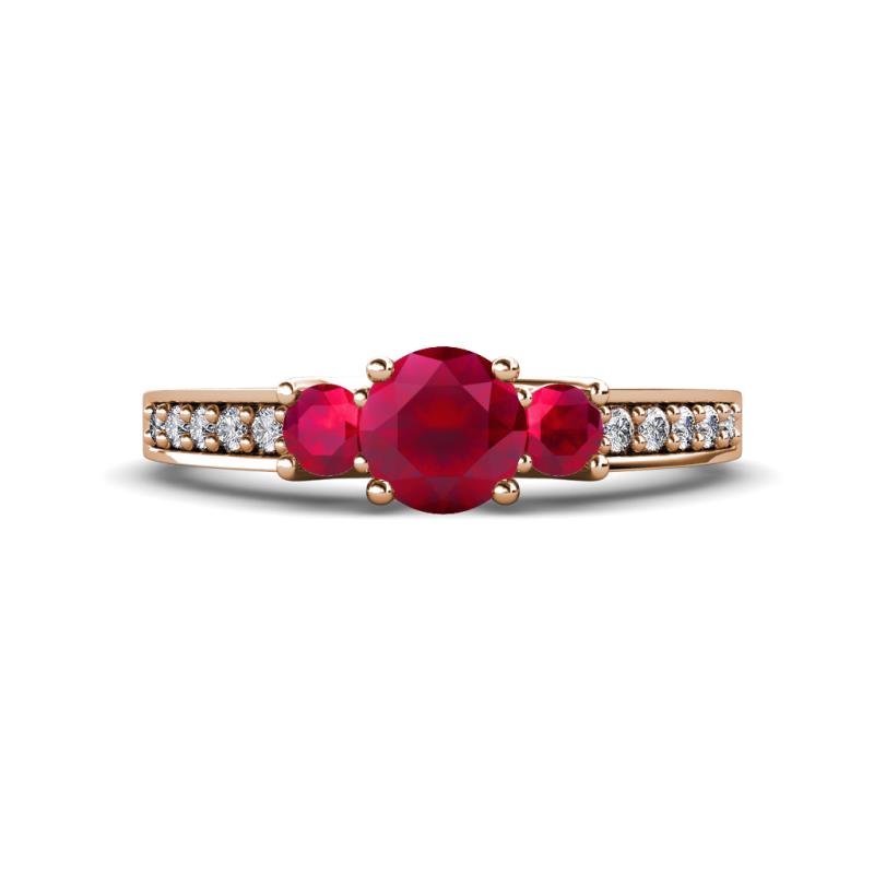 Valene Ruby Three Stone with Side Diamond Ring 