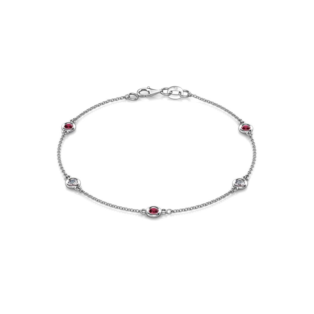 Aizza (5 Stn/3mm) Petite Ruby and Diamond Station Bracelet 