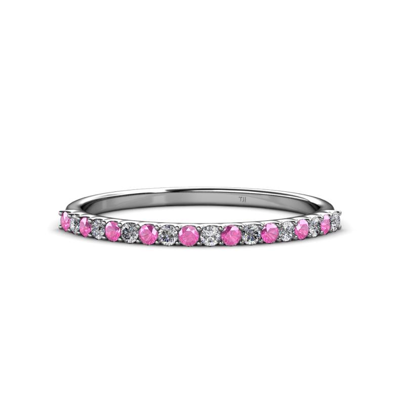 Iskra 1.50 mm Round Pink Sapphire and Diamond 18 Stone Wedding Band 