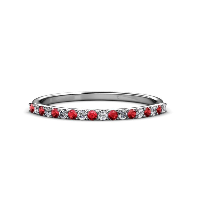 Iskra 1.50 mm Round Red Garnet and Diamond 18 Stone Wedding Band 