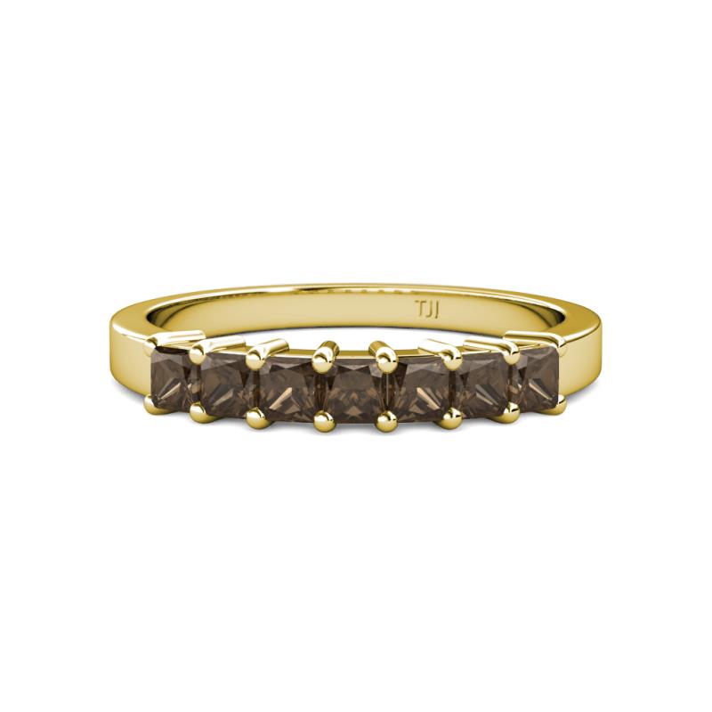 Evia 3.00 mm Princess Cut Smoky Quartz 7 Stone Wedding Band 