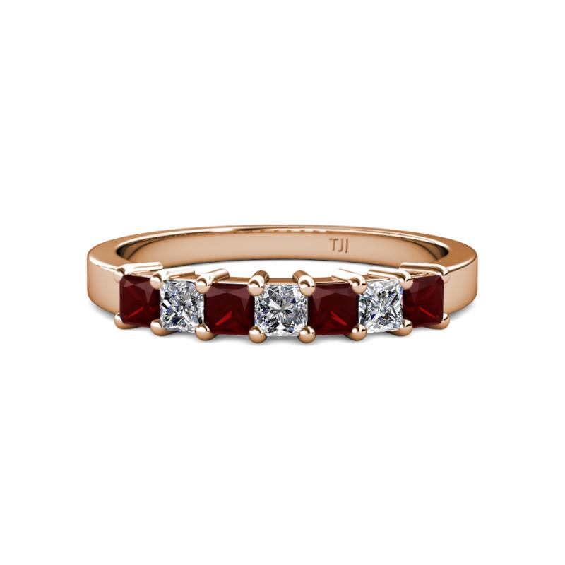 Evia 3.00 mm Red Garnet and Diamond Wedding Band 