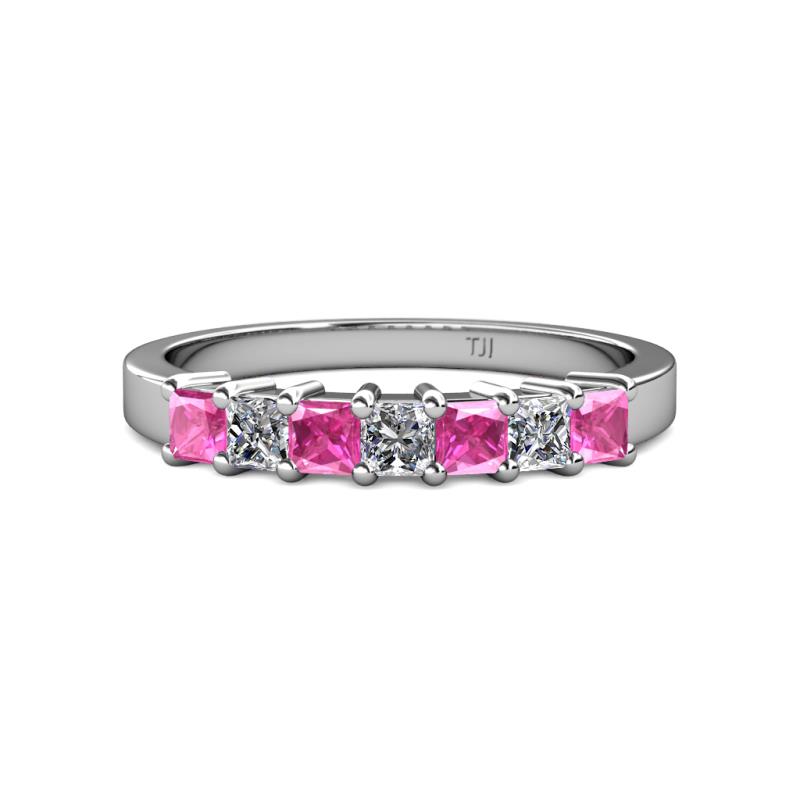 Evia 3.00 mm Pink Sapphire and Diamond Wedding Band 
