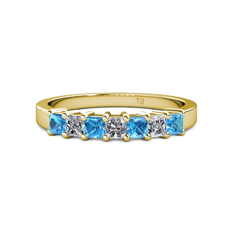 Evia 3.00 mm Blue Topaz and Diamond Wedding Band 