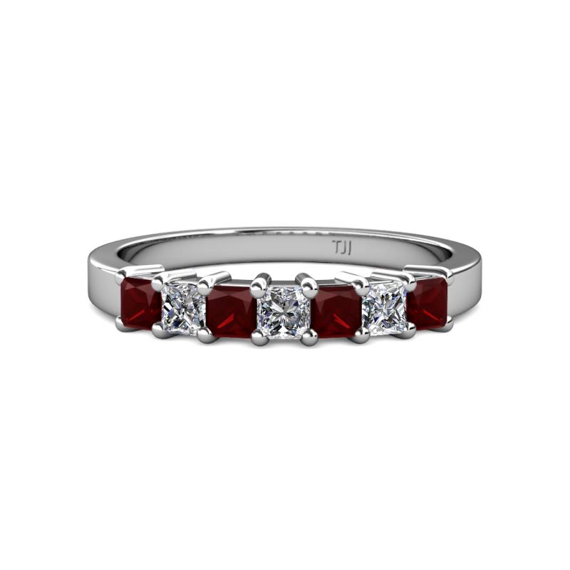 Evia 3.00 mm Red Garnet and Diamond Wedding Band 