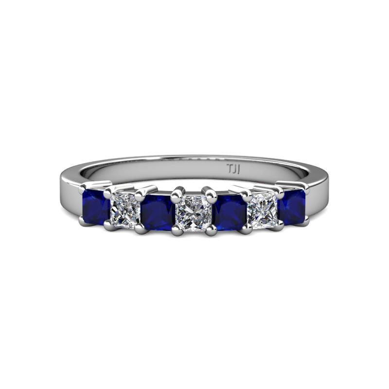 Evia 3.00 mm Blue Sapphire and Diamond Wedding Band 