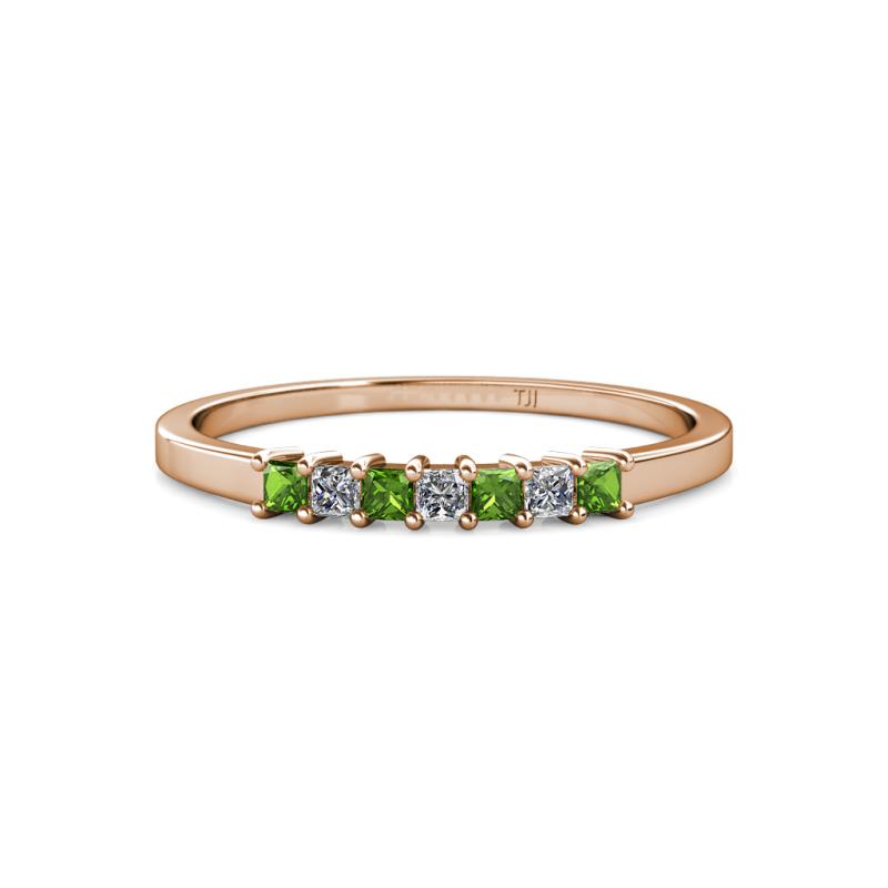 Evia 2.00 mm Princess Cut Green Garnet and Diamond 7 Stone Wedding Band 