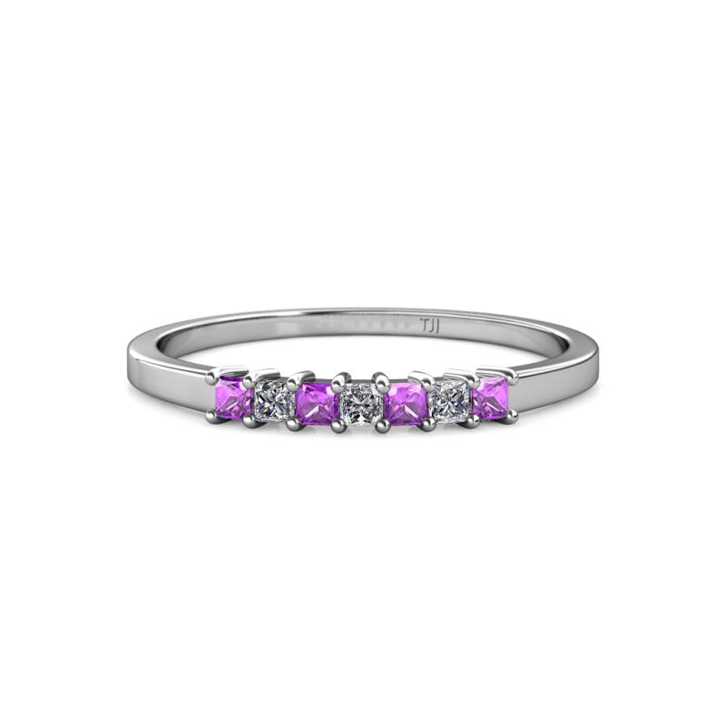 Evia 2.00 mm Princess Cut Amethyst and Diamond 7 Stone Wedding Band 