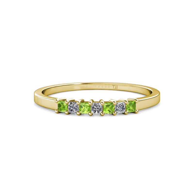 Evia 2.00 mm Princess Cut Peridot and Diamond 7 Stone Wedding Band 