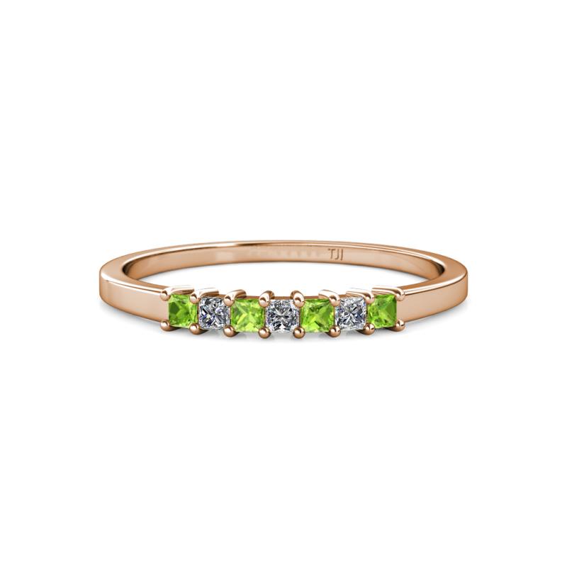 Evia 2.00 mm Princess Cut Peridot and Diamond 7 Stone Wedding Band 