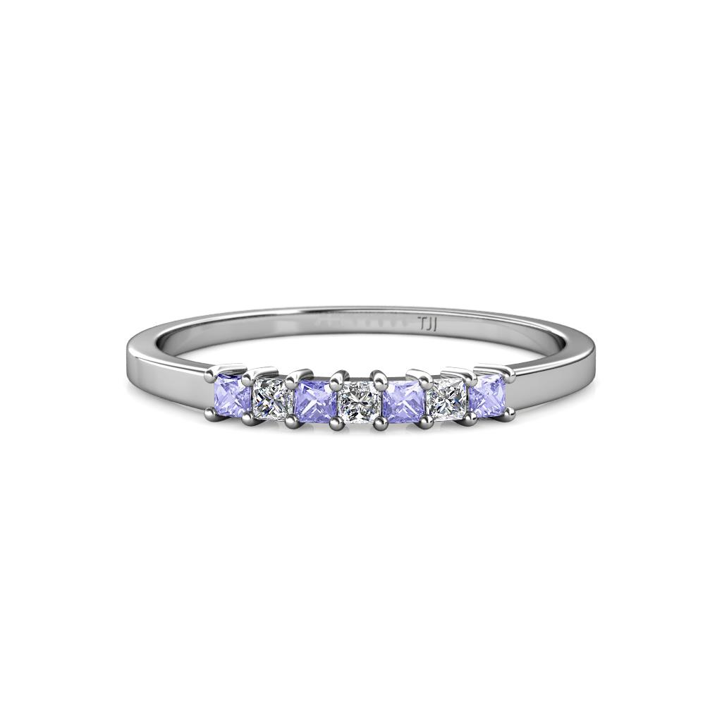Evia 2.00 mm Princess Cut Tanzanite and Diamond 7 Stone Wedding Band 