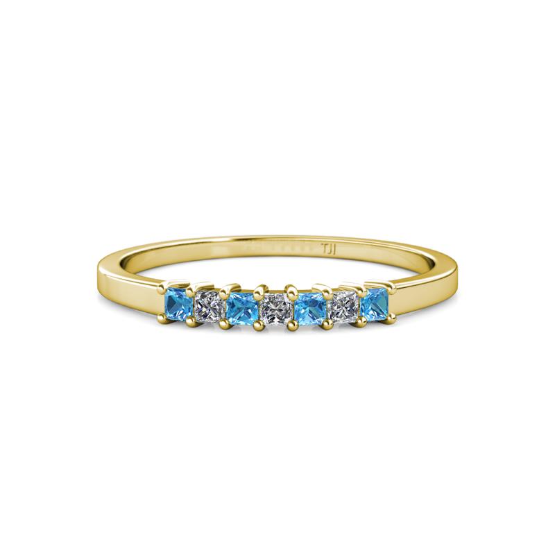 Evia 2.00 mm Princess Cut Blue Topaz and Diamond 7 Stone Wedding Band 