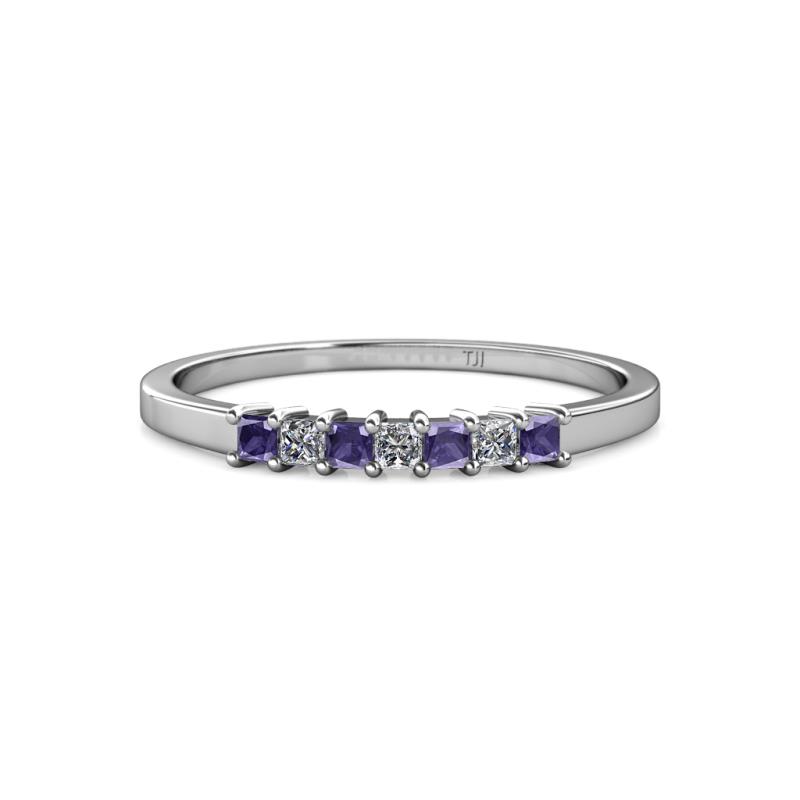 Evia 2.00 mm Princess Cut Iolite and Diamond 7 Stone Wedding Band 