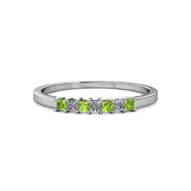 Evia 2.00 mm Princess Cut Peridot and Diamond 7 Stone Wedding Band 
