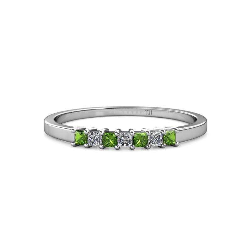 Evia 2.00 mm Princess Cut Green Garnet and Diamond 7 Stone Wedding Band 