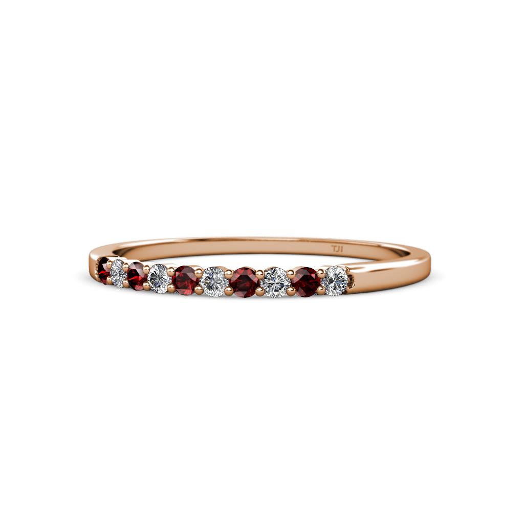Clara 1.80 mm Red Garnet and Diamond 10 Stone Wedding Band 